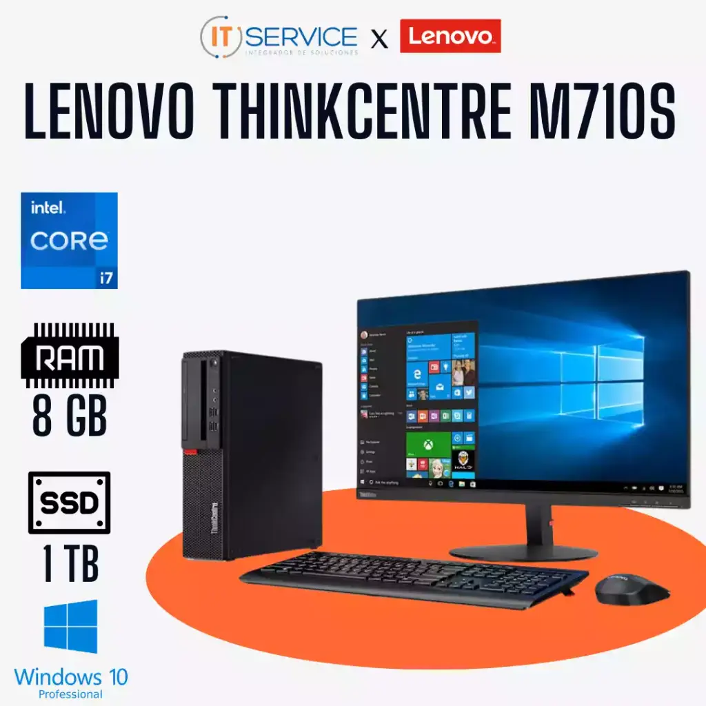 Lenovo Thinkcentre M710S, Core I7-7700 3.60Ghz, 8Gb, 1Tb Sata, Dvd, W10Pro, Office H&B, 3-3-3