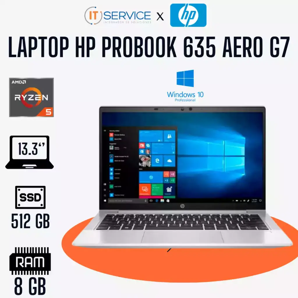 Laptop Hp Probook 635 Aero G7 AMD Ryzen 5 4500U 8Gb/Ssd512Gb/13.3"/W10Pro.