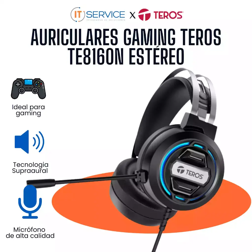 [TE-8160N] Auriculares Gaming TEROS TE-8160N Estéreo, Micrófono, Conector 3.5Mm Y Usb