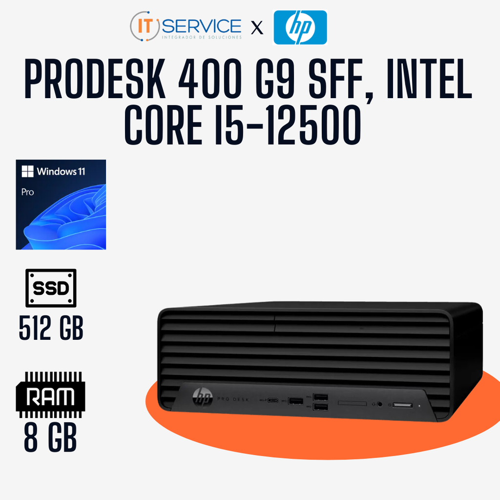 Prodesk 400 G9 SFF, Intel Core i5-12500 8GB 512GB No ODD WiFi 6 2x2 Win 11 Pro (Vpro Essential)