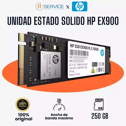 [2YY43AA#ABB] [2YY43AA#ABB] Disco duro SSD HP EX900, 250GB M.2 2280 PCIe Gen 3 x4 NVMe 1.3