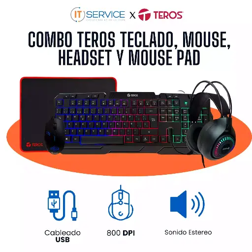 [TE-4063N] [TE-4063N] Combo Teros TE-4063N, Teclado Multimedia, Mouse, Headset, Mouse Pad.