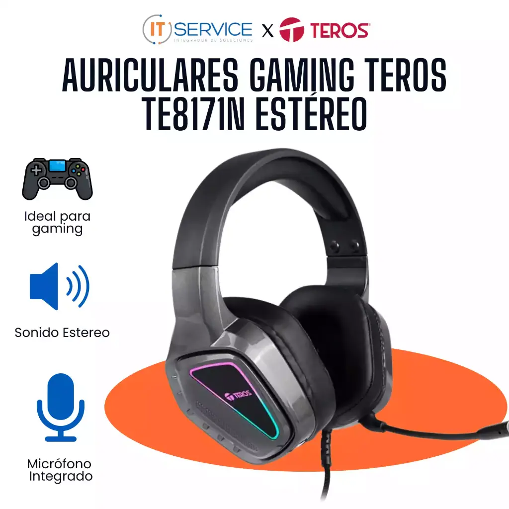 Auriculares Gaming TEROS TE8171N Estéreo, Micrófono, Luces RGB