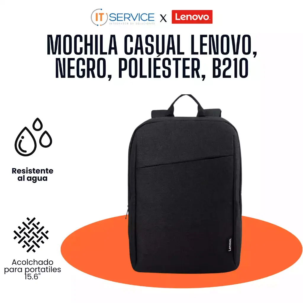 Mochila Casual Lenovo, Negro, Poliéster, B210 para laptop 15.6"