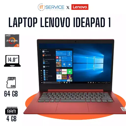 [82GW004FLM] Laptop Lenovo Ideapad 1 Amd 3020E 14.0" /4Gb/Emmc 64Gb /Win 10