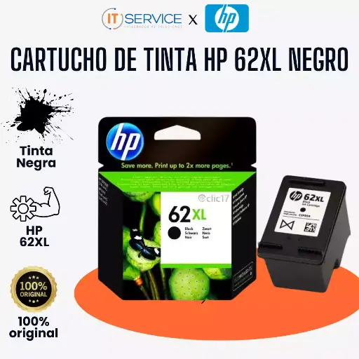 [C2P05AL] [C2P05AL] Cartucho de Tinta HP 62XL Negro Original Officejet 200