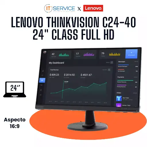 [63DCKAR6LA] Lenovo ThinkVision C24-40 24" Class Full HD - 16:9 - Negro oscuro - 60.5cm (23.8") Viewable - Vertical Alignment (VA) - WLED Retroiluminación - 1920 x 1080