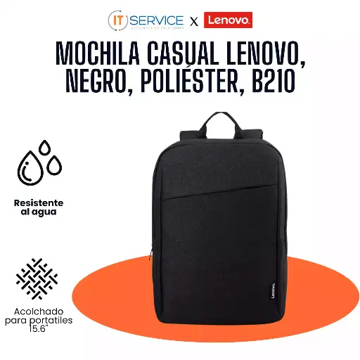 [GX40Q17225] Mochila Casual Lenovo, Negro, Poliéster, B210 para laptop 15.6"